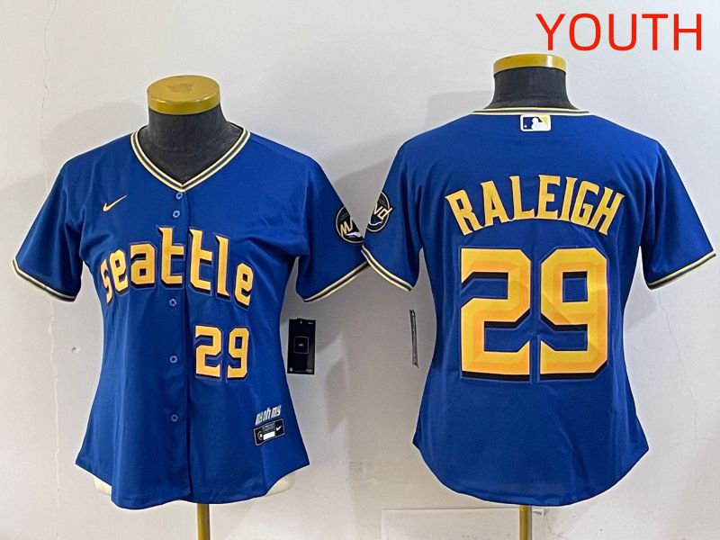Youth 2025 Seattle Mariners #29 Raleigh Blue City Edition Nike MLB Jersey style 4->youth mlb jersey->Youth Jersey